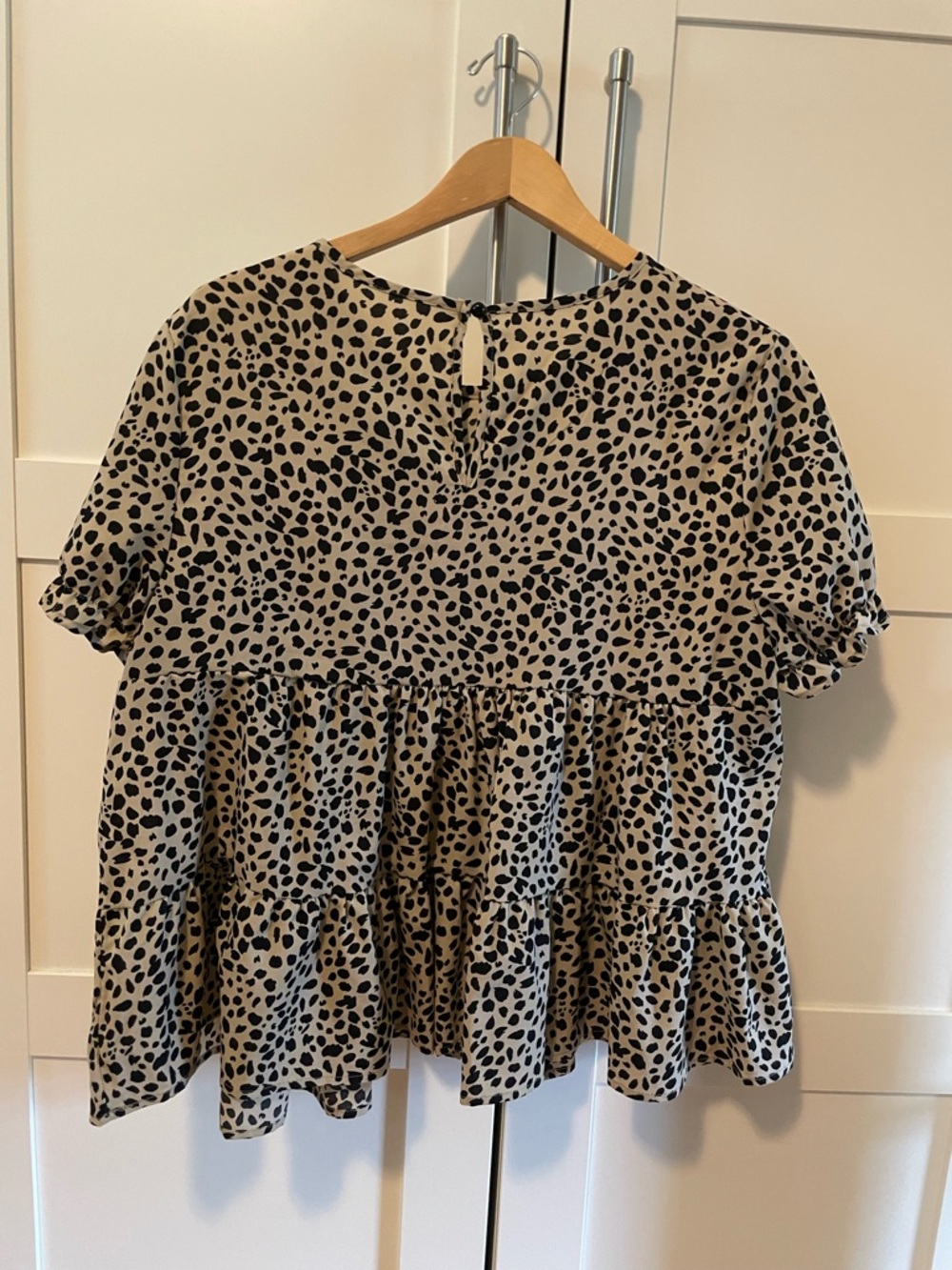 Leopard Print Ruffle Tiered Top - Black on Tan